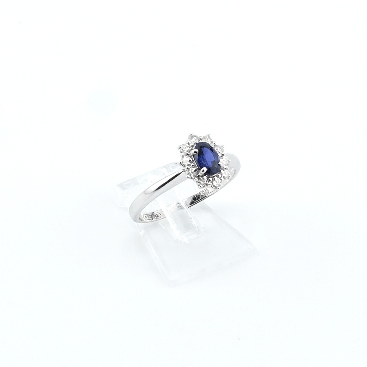 Anello cestino Zaffiro Ovale e Diamanti
