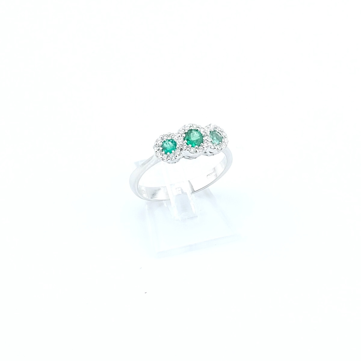 Anello Trilogy con Smeraldo e Diamanti