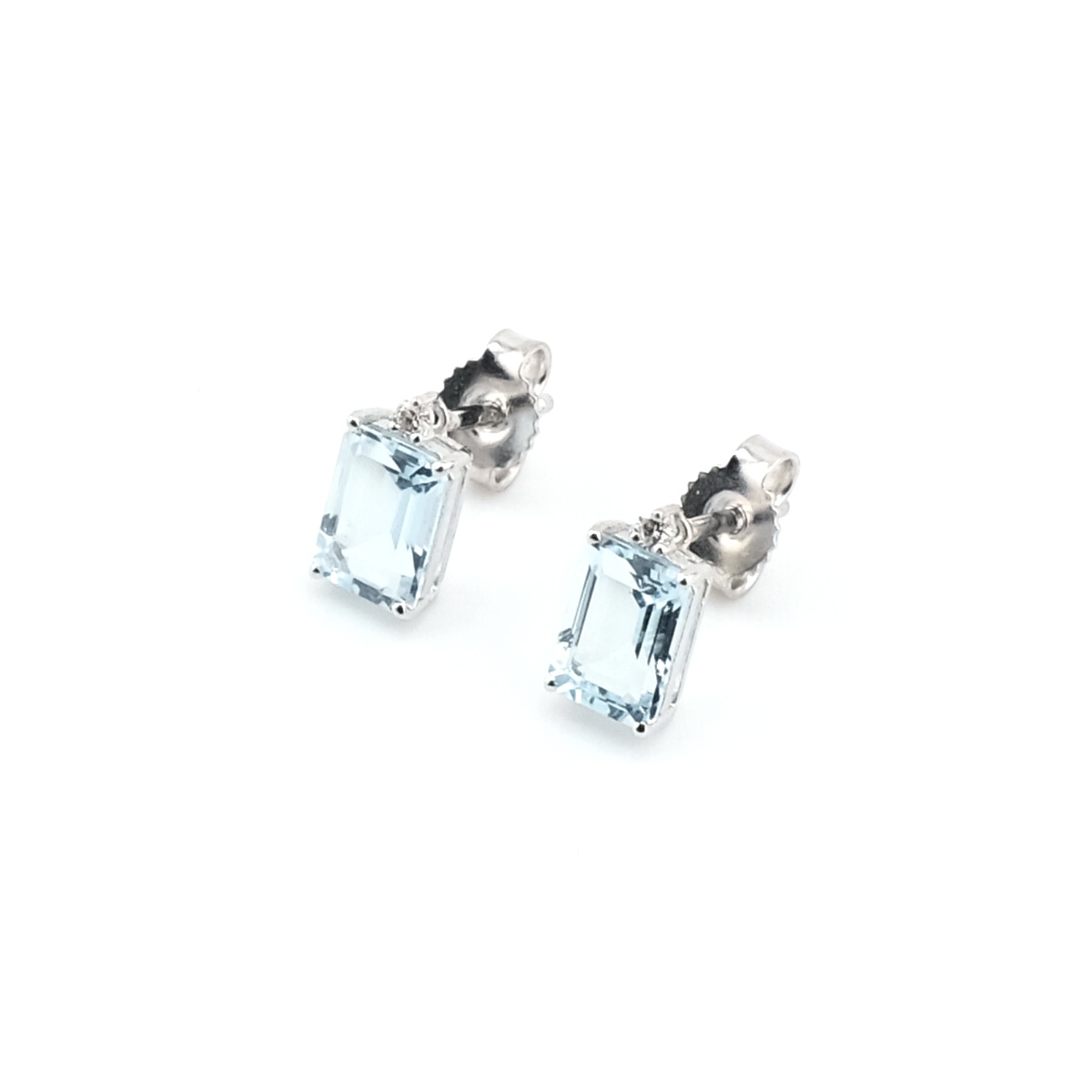Orecchini con Diamanti e Acquamarina ottagonale