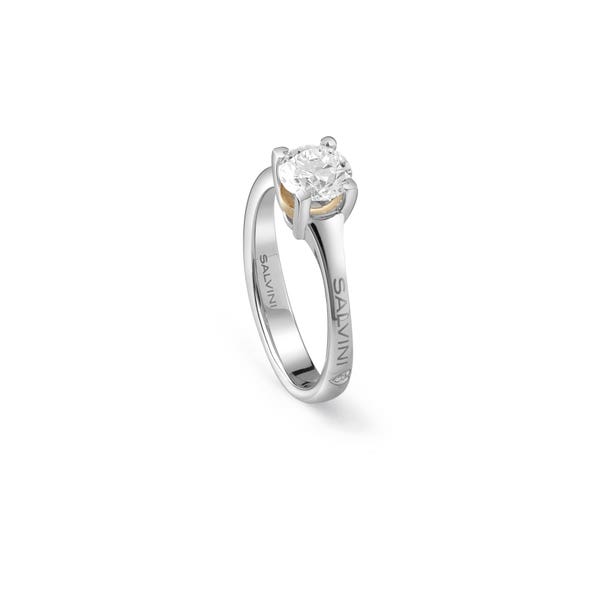 Anello di fidanzamento in oro bianco e oro rosa con diamante, colore F, purezza SI