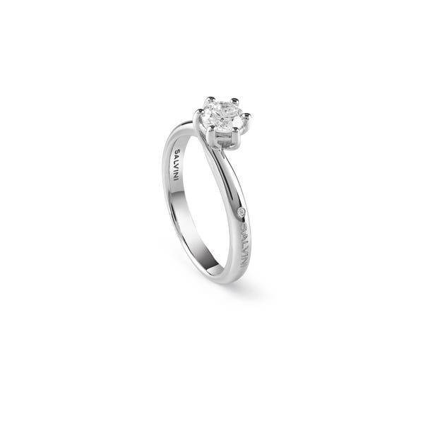 Anello di fidanzamento in oro bianco con diamante, colore G, purezza SI
