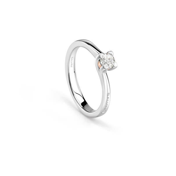 Anello di fidanzamento in oro bianco con diamante, colore F, purezza SI